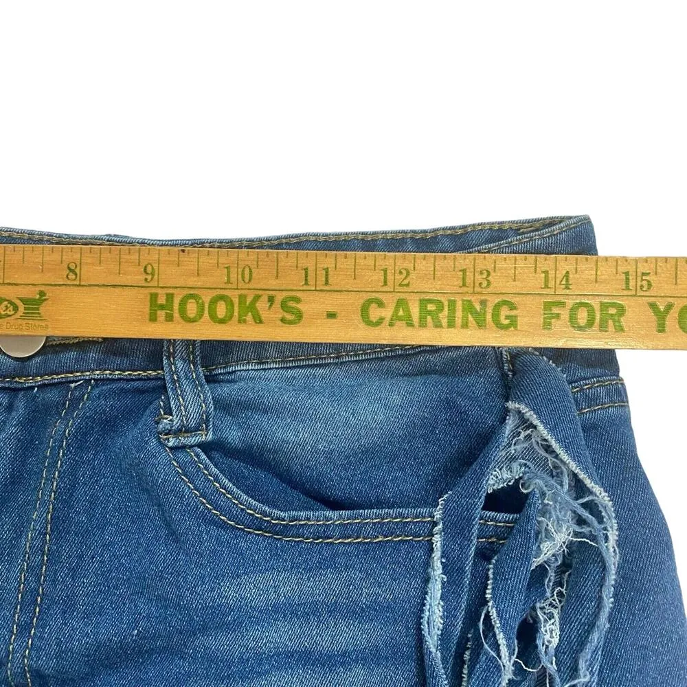 Women's Fringe Shorts Distressed Denim Short Size M Blue Grunge Handcut Size M - Image 6