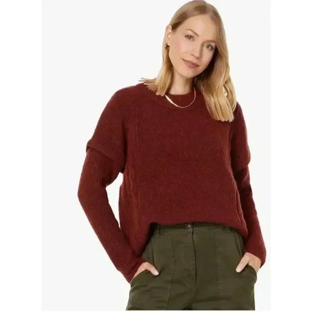 Madewell Plus Alpaca Wool Cable Havener Pullover Sweater Heather Auburn 3X NWT - Image 2