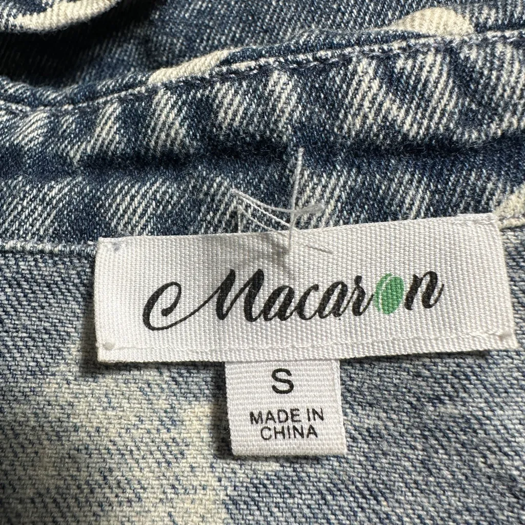 Macaron 100% Cotton Oversized Button Up Denim Jacket Sz Small Blue - Image 4