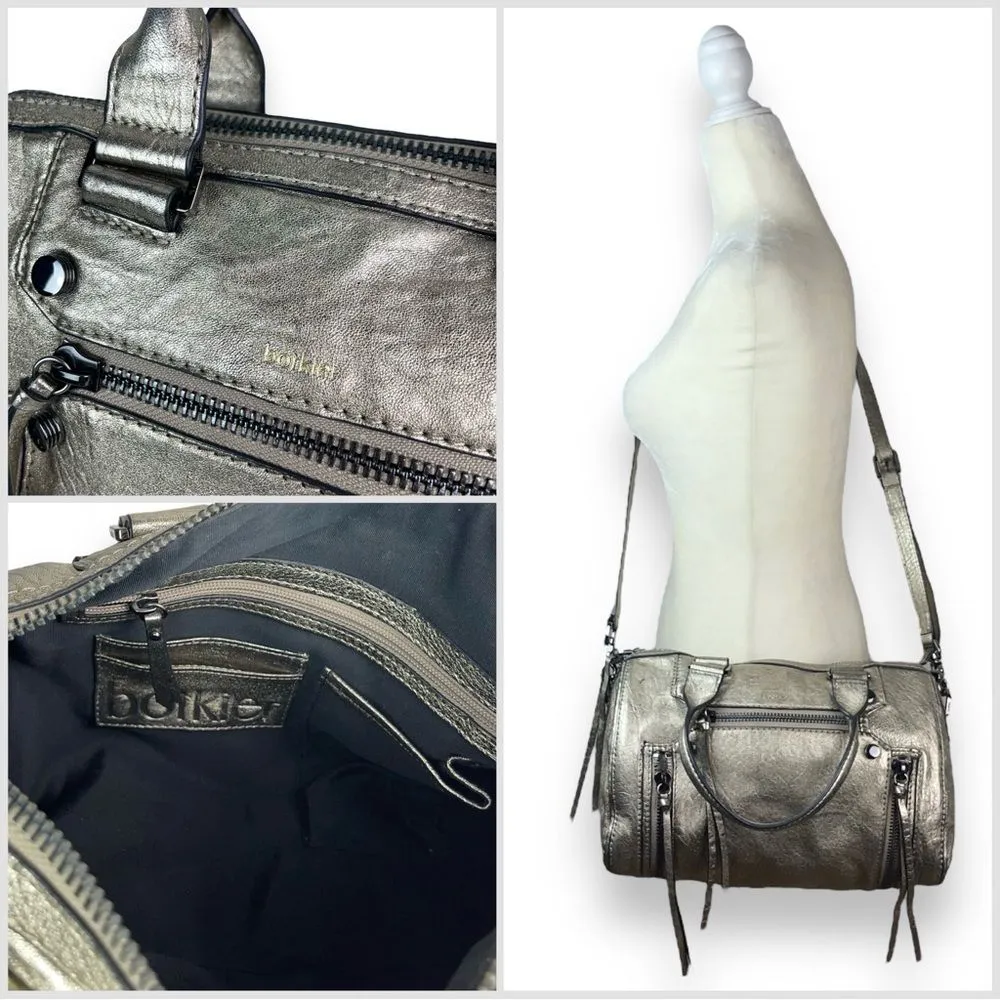 🆕 Botkier Logan Convertible Leather Boston Satchel Bag in Metallic Pewter - Image 9