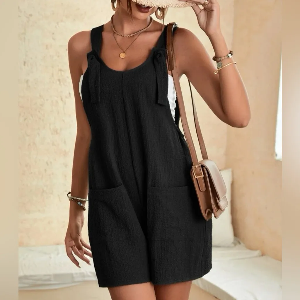 Black gauze romper with pockets - Image 3