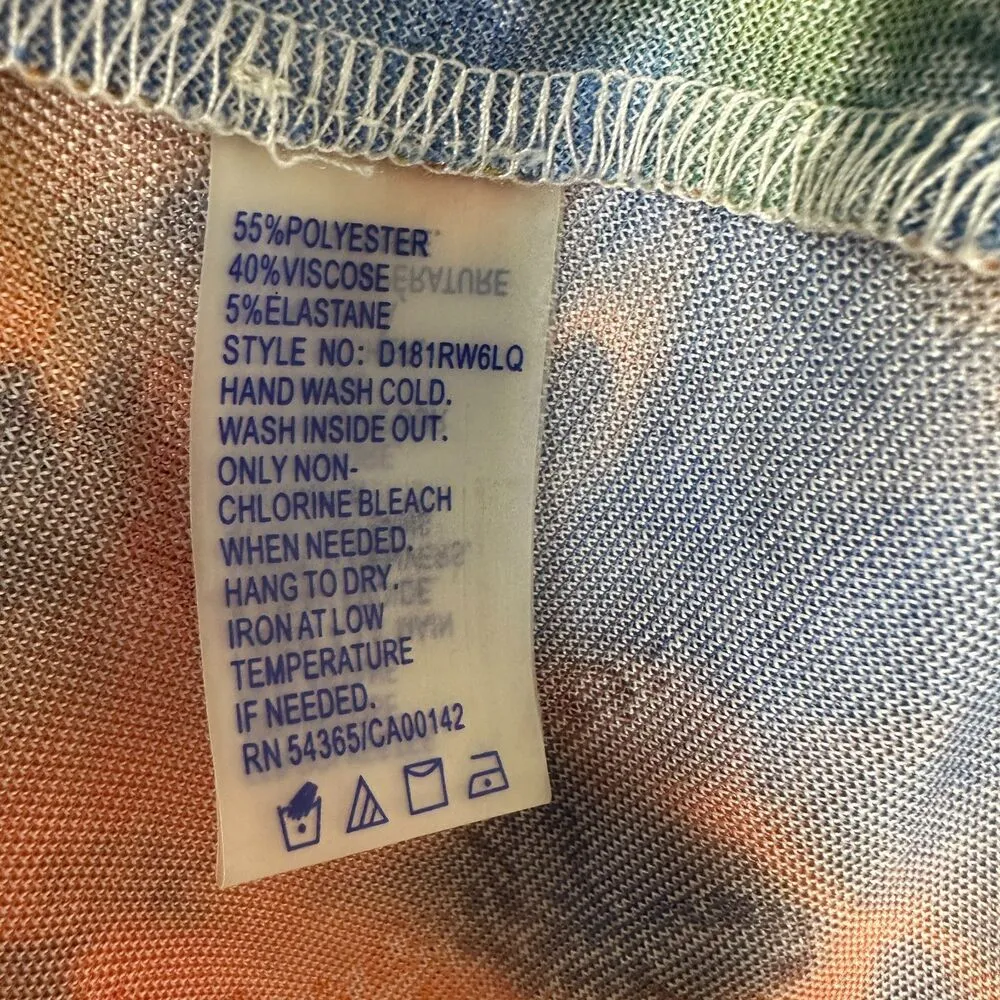 Peter Nygard Bright Colorful Art to Wear Abstract Mesh Burnout Tunic Top Medium - Image 2