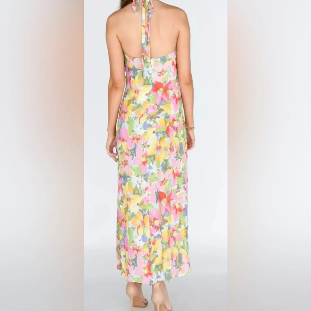 Lucy Paris Michaela Halter or V-Neck Dress Pink Yellow Blue Floral Size Small - Image 2