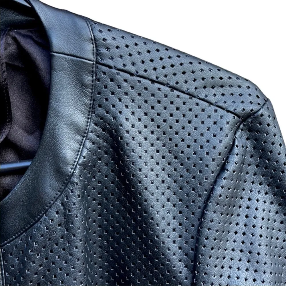 Like New Michael Kors Faux Leather Bomber Jacket Black Medium - Image 5