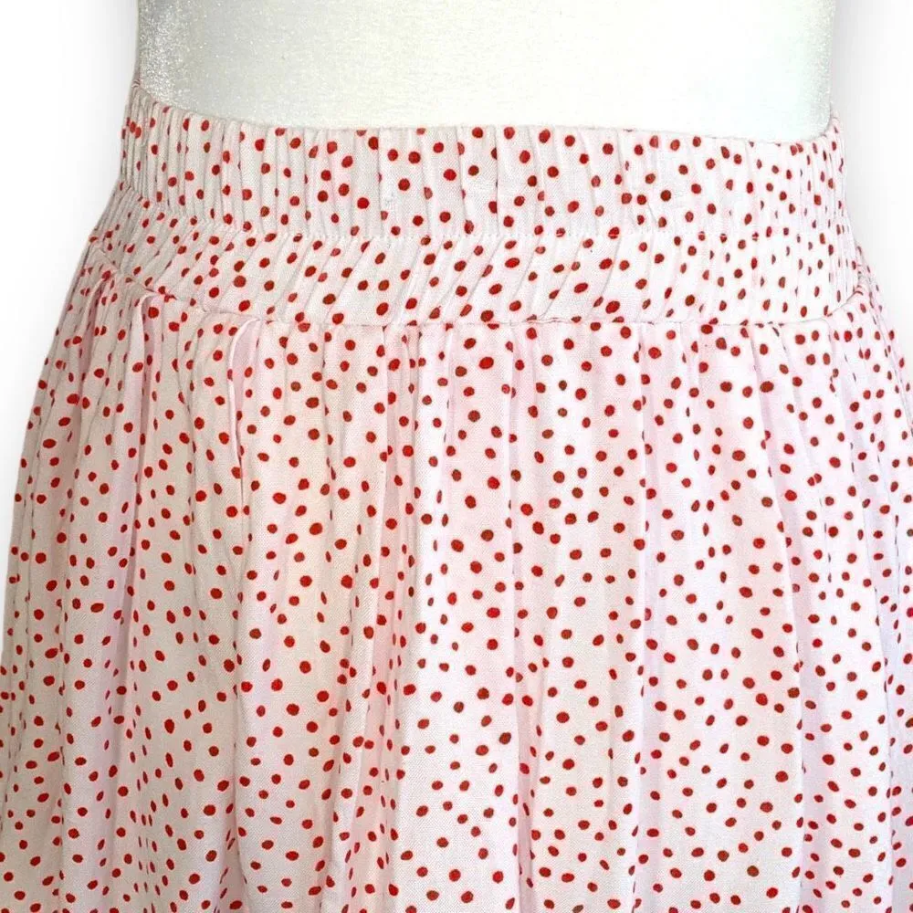 Vintage Maren Skirt White Red Polka Dots Elastic Waist Pleated Lightweight Midi - Image 4