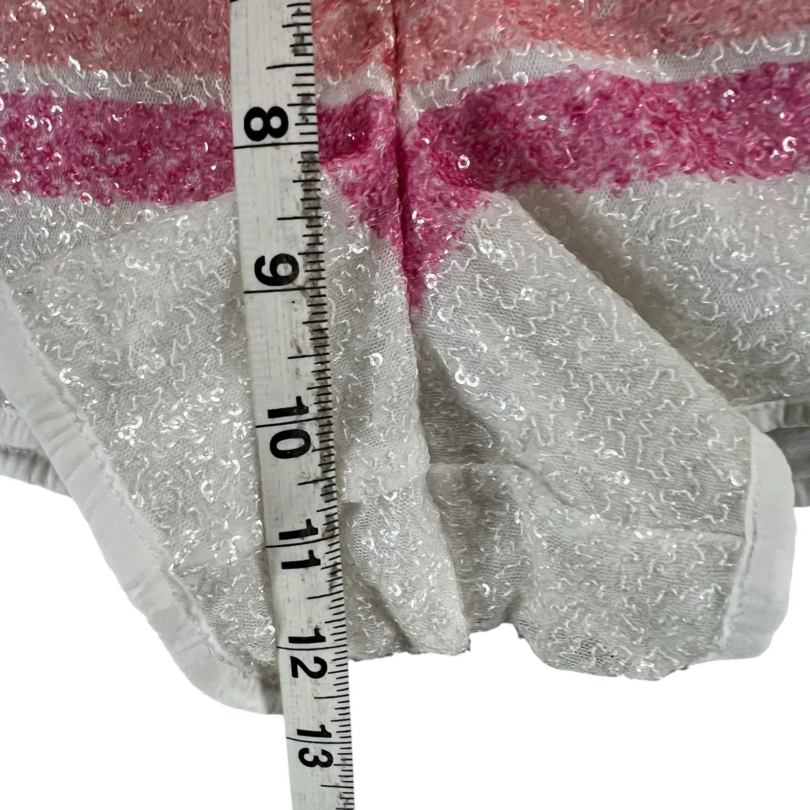 Victorias Secret Y2K Micro Shorts Womens L White Rainbow Stripe Sequin Lounge - Image 7