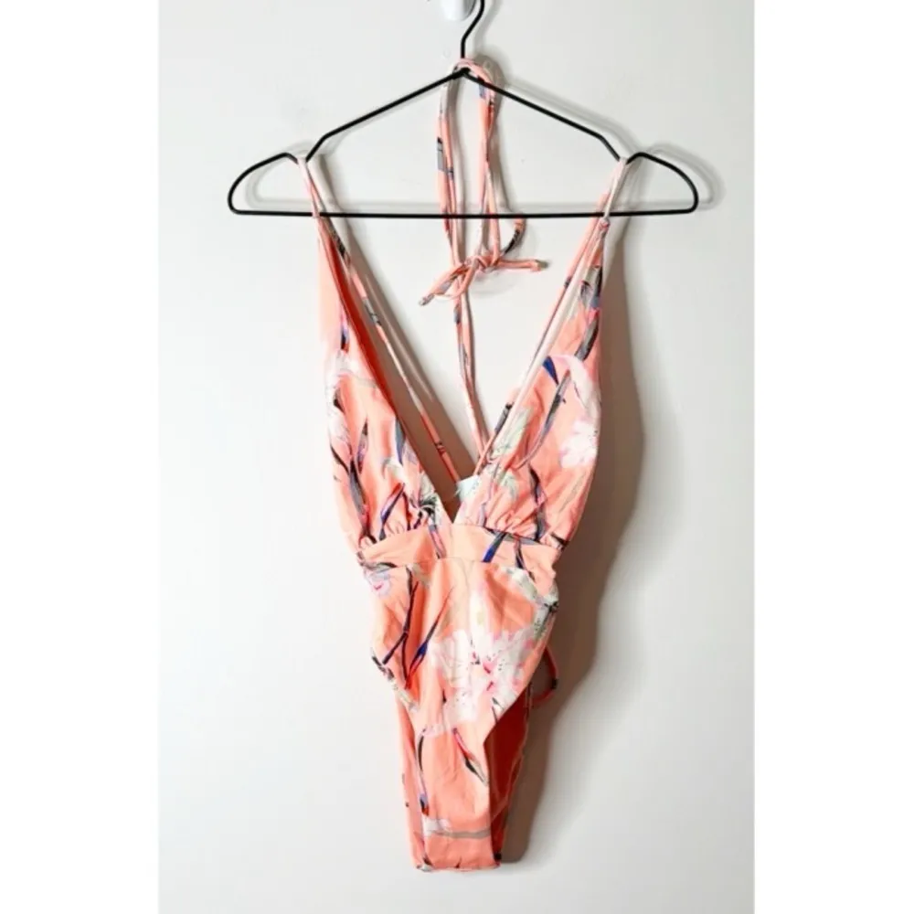 NWT Maaji Reversible Plunge One Piece Swimsuit Women Coral Floral Print Small - Image 4