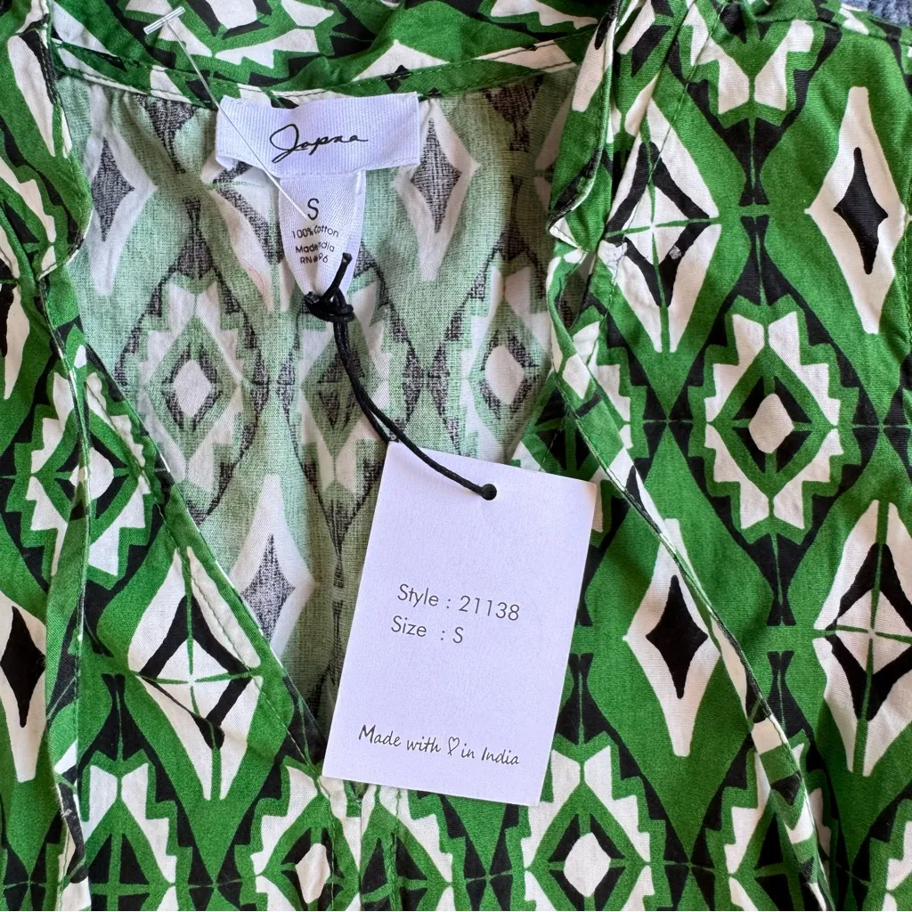 Japna NWT Women’s Geometric Diamond Sleeveless Green Dress Size Small #21138 - Image 4