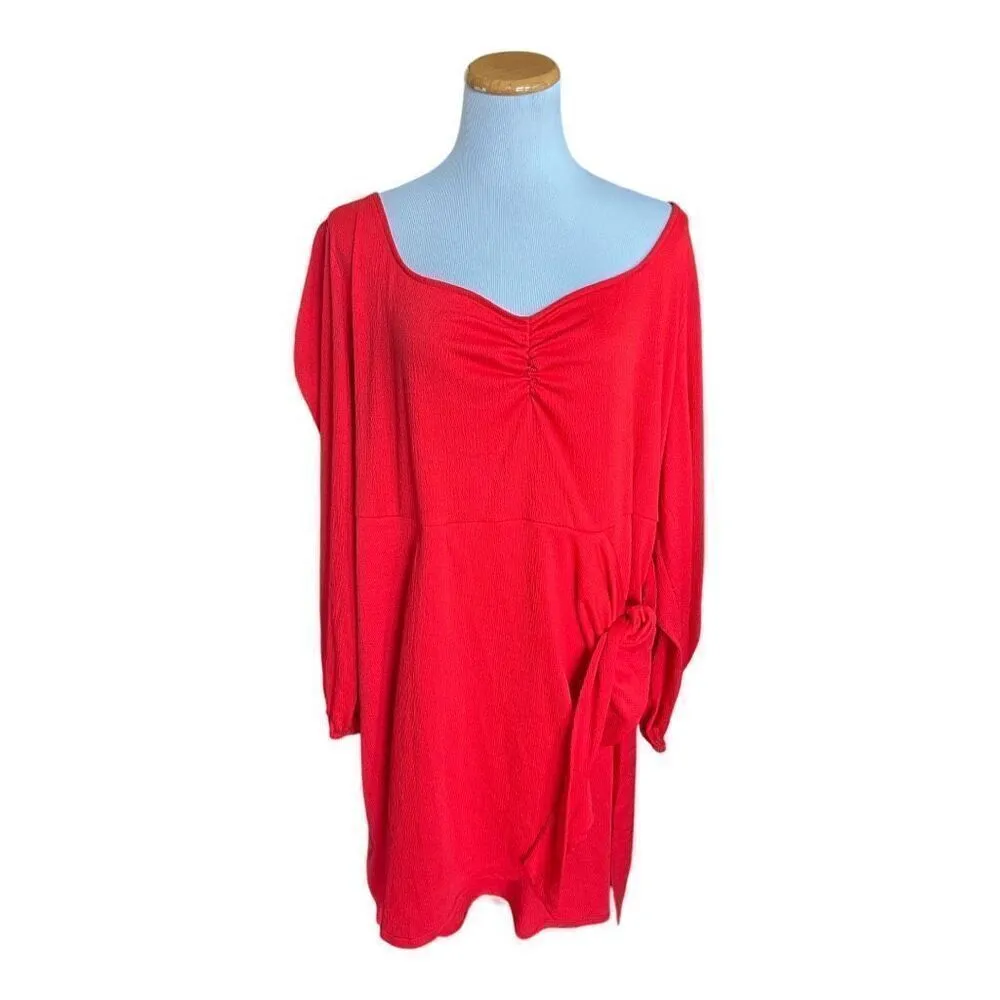 NWOT Womens Ava & Viv Balloon Long Sleeve Runway Red Wrap Dress - Sz 2X - Image 2