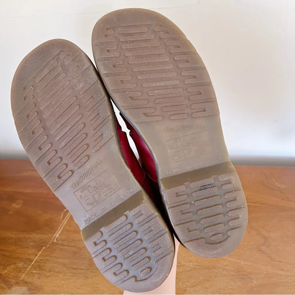 Dr Martens • vintage 8251 t-strap mary janes cutout sandals red leather England - Image 9