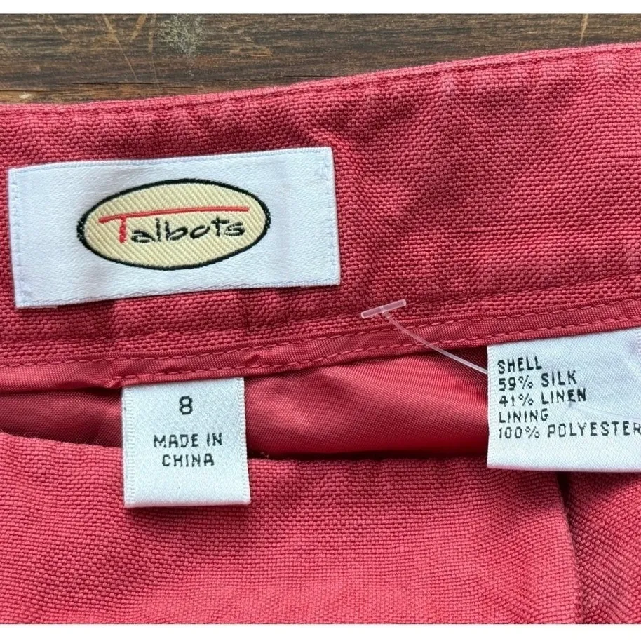 A5 Talbots Women's Size 8 Linen Silk Blend Pants Coral Wide Leg Cropped - Image 3