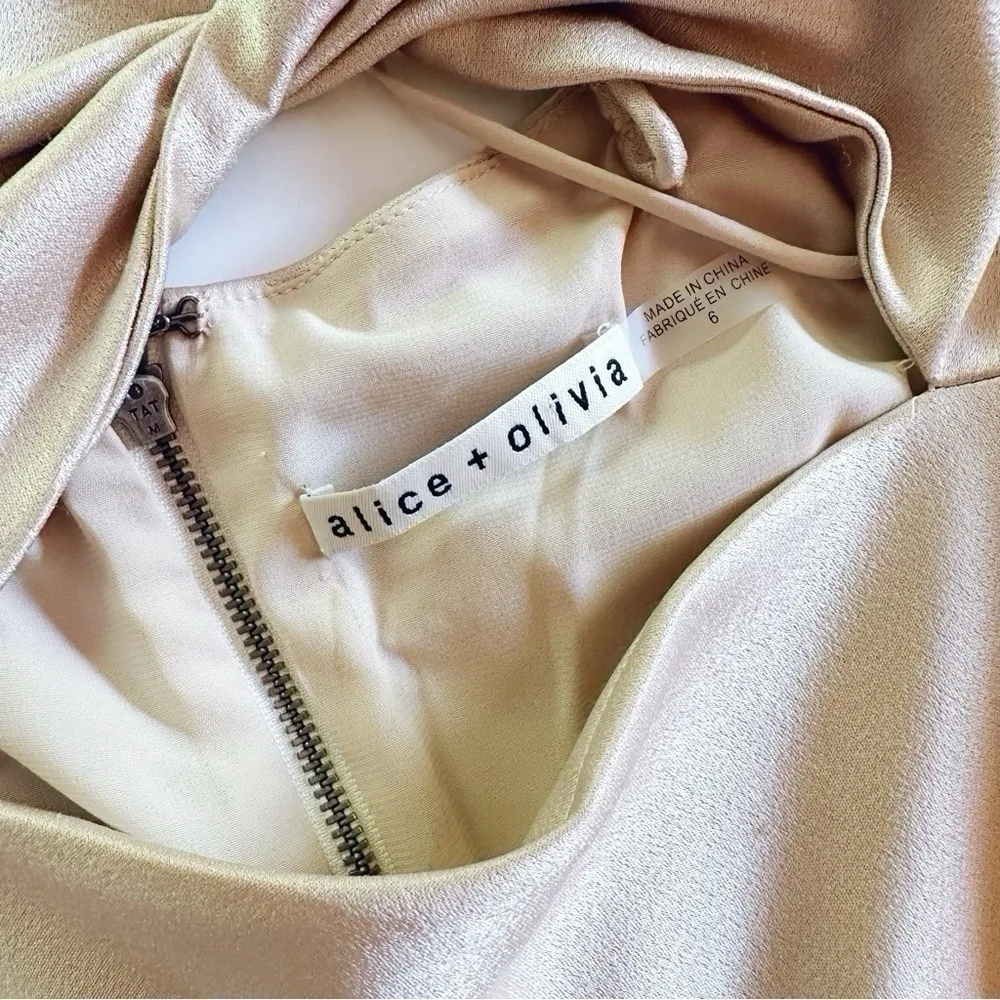 NEW Alice + Olivia Women’s Harmony Asymmetrical Midi Dress in Sand - Image 9