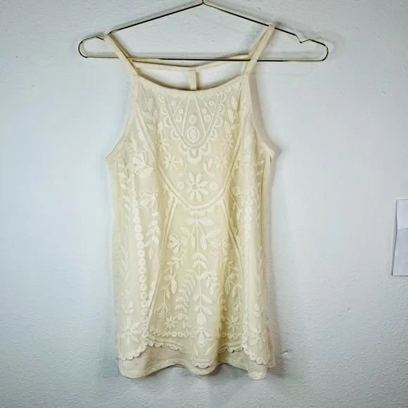 Rewind Women’s Small Ivory Embroidered Tank Top Boho Sleeveless Floral Detail - Image 2