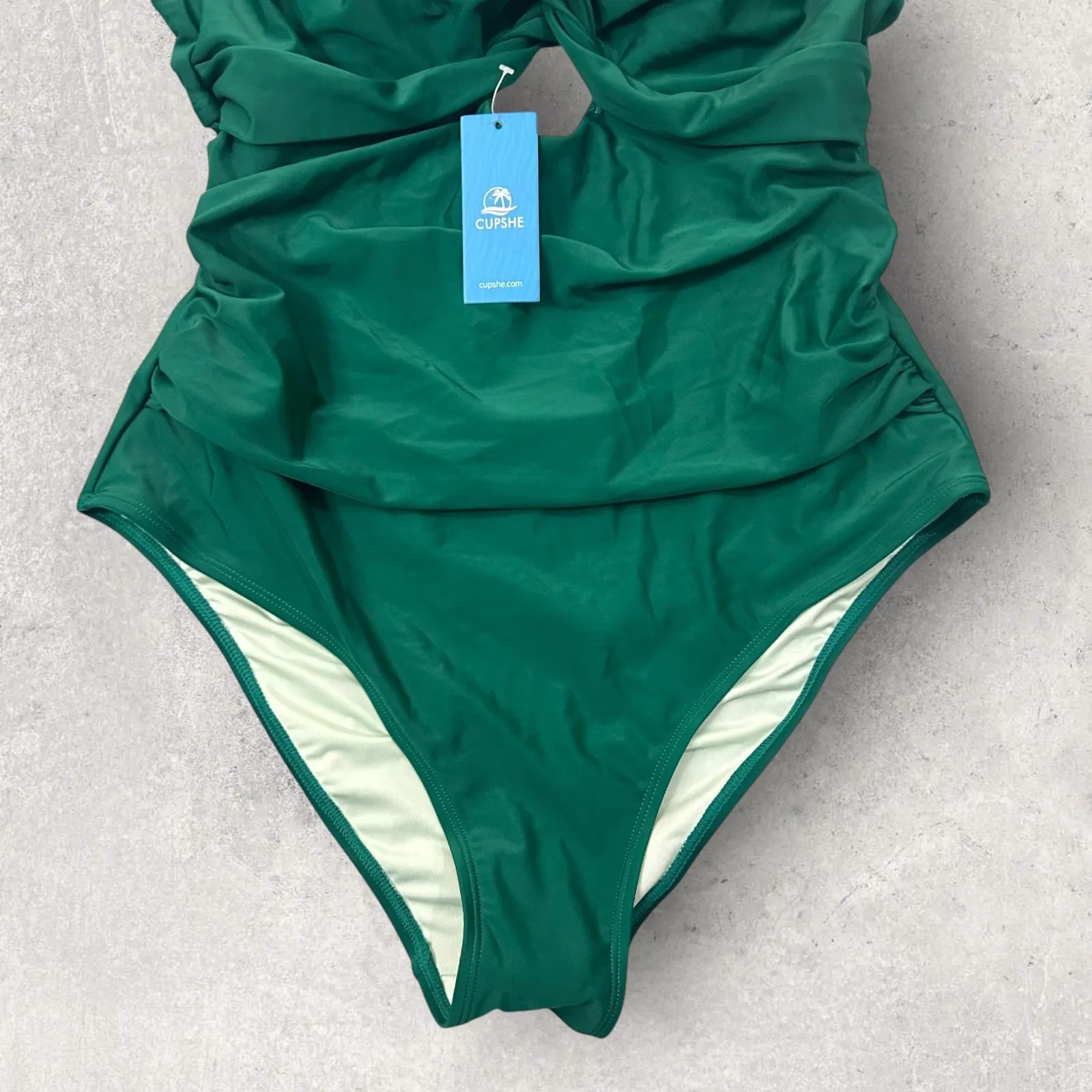 New Cupshe One Piece Swimsuit Women L Green Front Cut Out Ruched Tummy Control‎ - Image 6