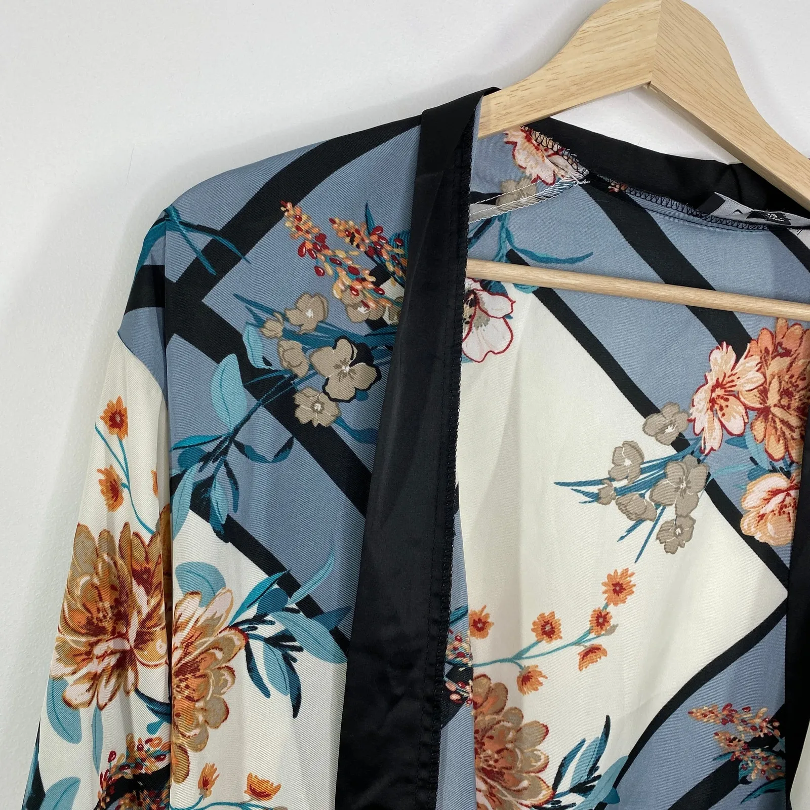 Lulu's Dusty Blue Floral Print Satin Midi Robe Dress Women's Size X-Small XS - Image 5