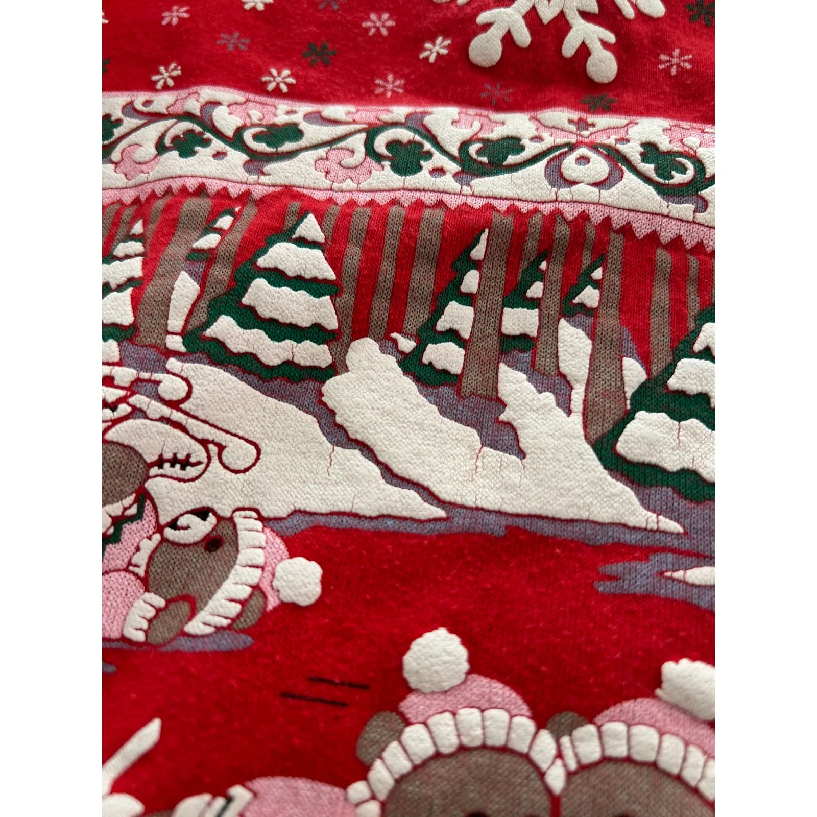 Vintage 90s Spumoni by Franko Christmas Skating Bears Sweatshirt Women's Medium Red - Image 9