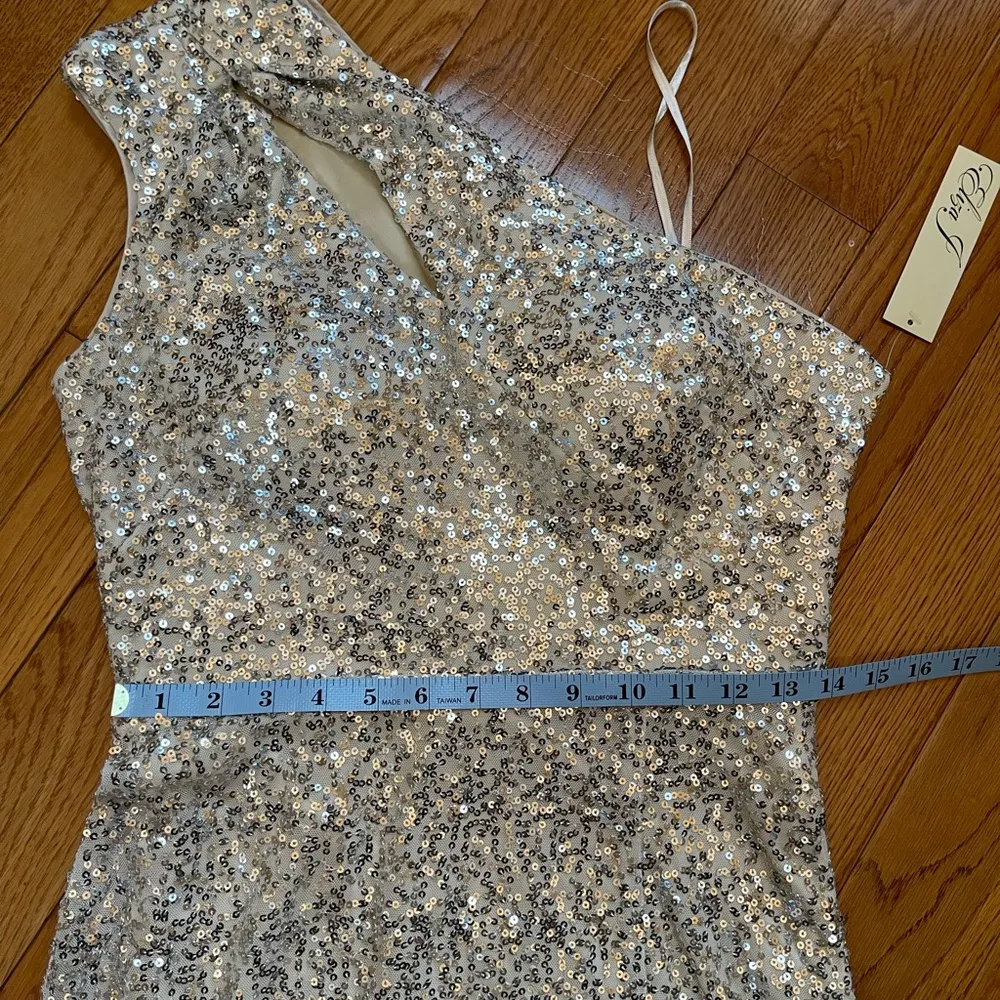 Eliza J. One-Shoulder with cutouts Maxi Sequins Gown Dress Prom Champagne Sz 8 - Image 12