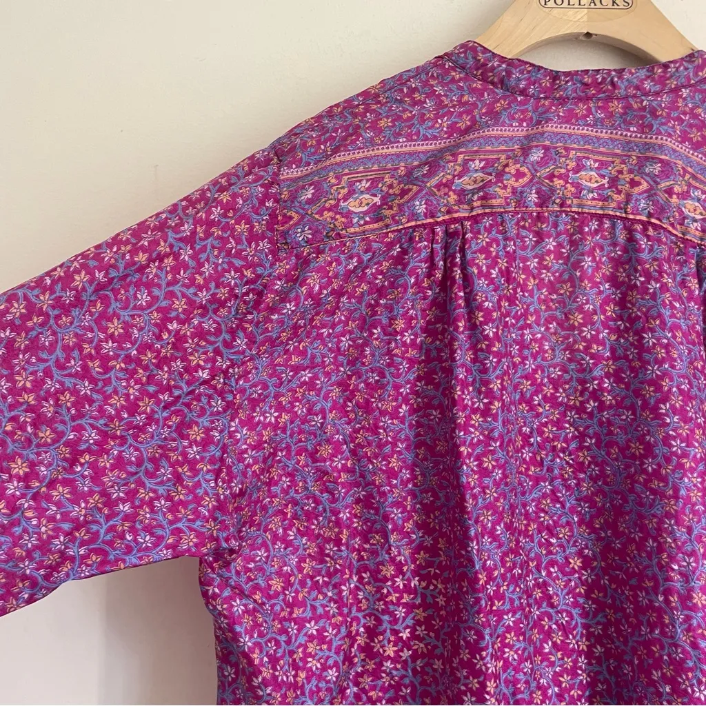 Matta Silk Tunic Top Magenta Floral Paisley Boho India Print 100% Silk Size M Purple Size M - Image 6