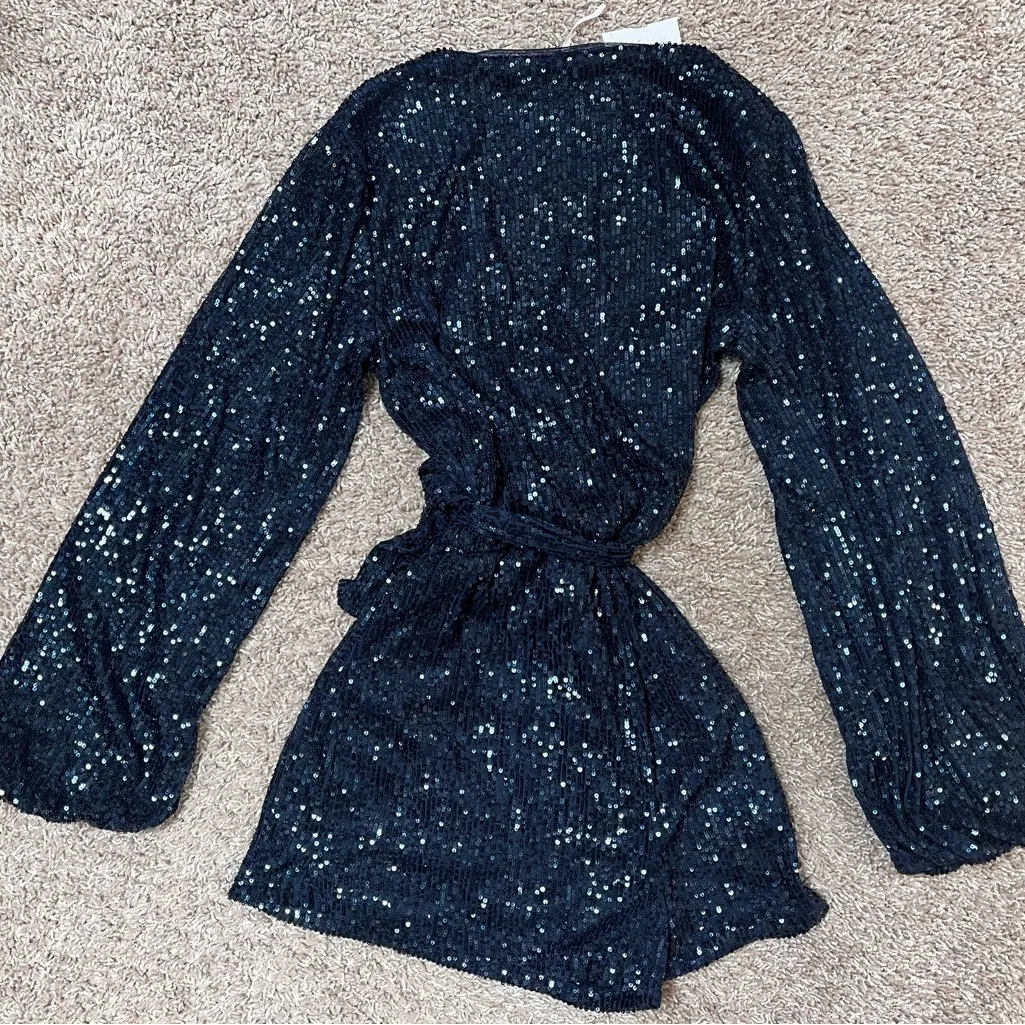 Free People Christa Sequin Long Sleeve Romper - Image 7