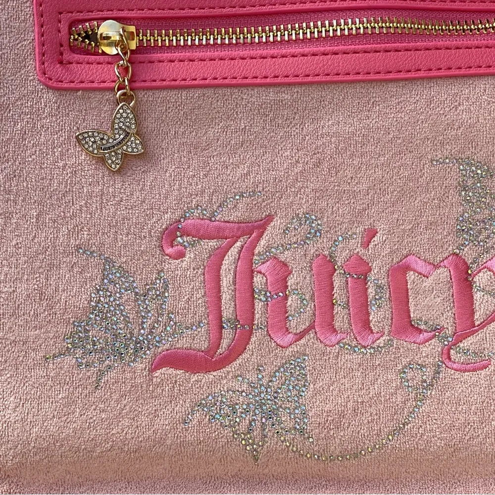 Juicy Couture Pink Backpack and Wallet Set Rhinestone Butterfly Embroidered Logo - Image 4