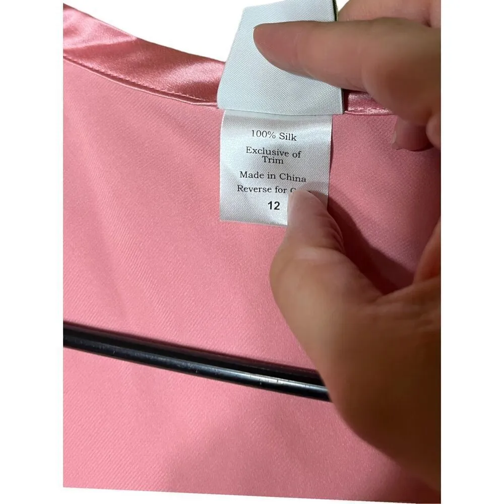 Garnet Hill Tunic 100%Silk Lace Trim‎ Sleeveless V-Neck Pink Top Size 12 - Image 7
