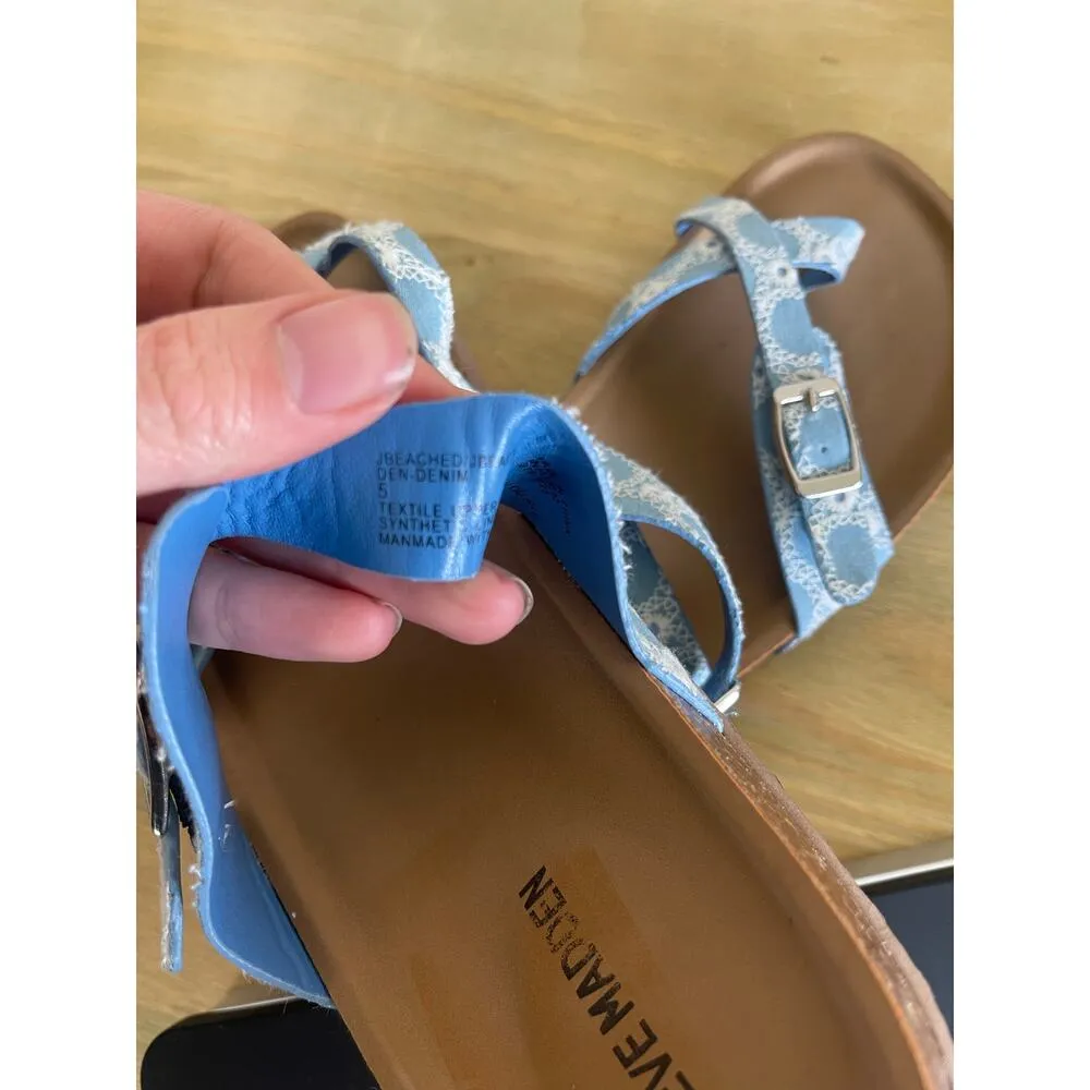 NWOT Steve Madden Sandals Beached Slide Blue Embroidered White Womens 7 | Kids 5 - Image 7