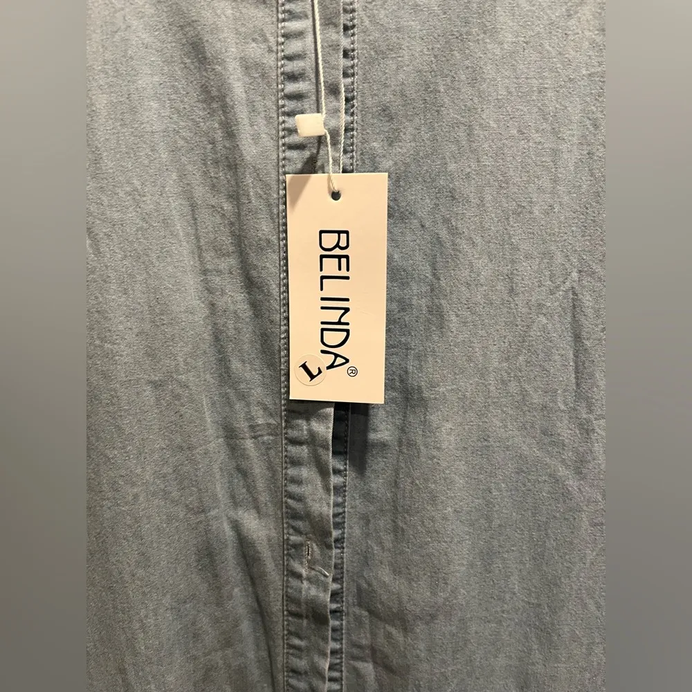 Blue Denim Short Sleeve Ruffle Dress Sz L/XL New Size L - Image 2