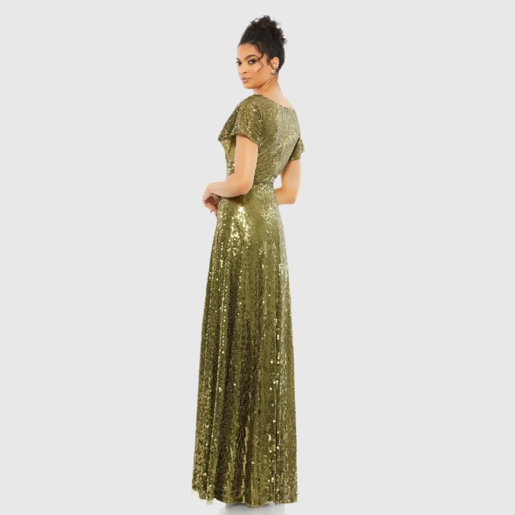 MAC DUGGAL
Green Sequined Butterfly Sleeve Wrap Over A Line
Gown Size 4 - Image 3