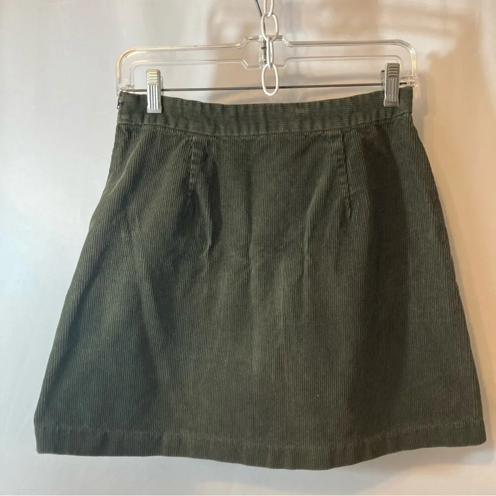 Zara Basic Army Green Corduroy Front Slit Mini Skirt - Image 7