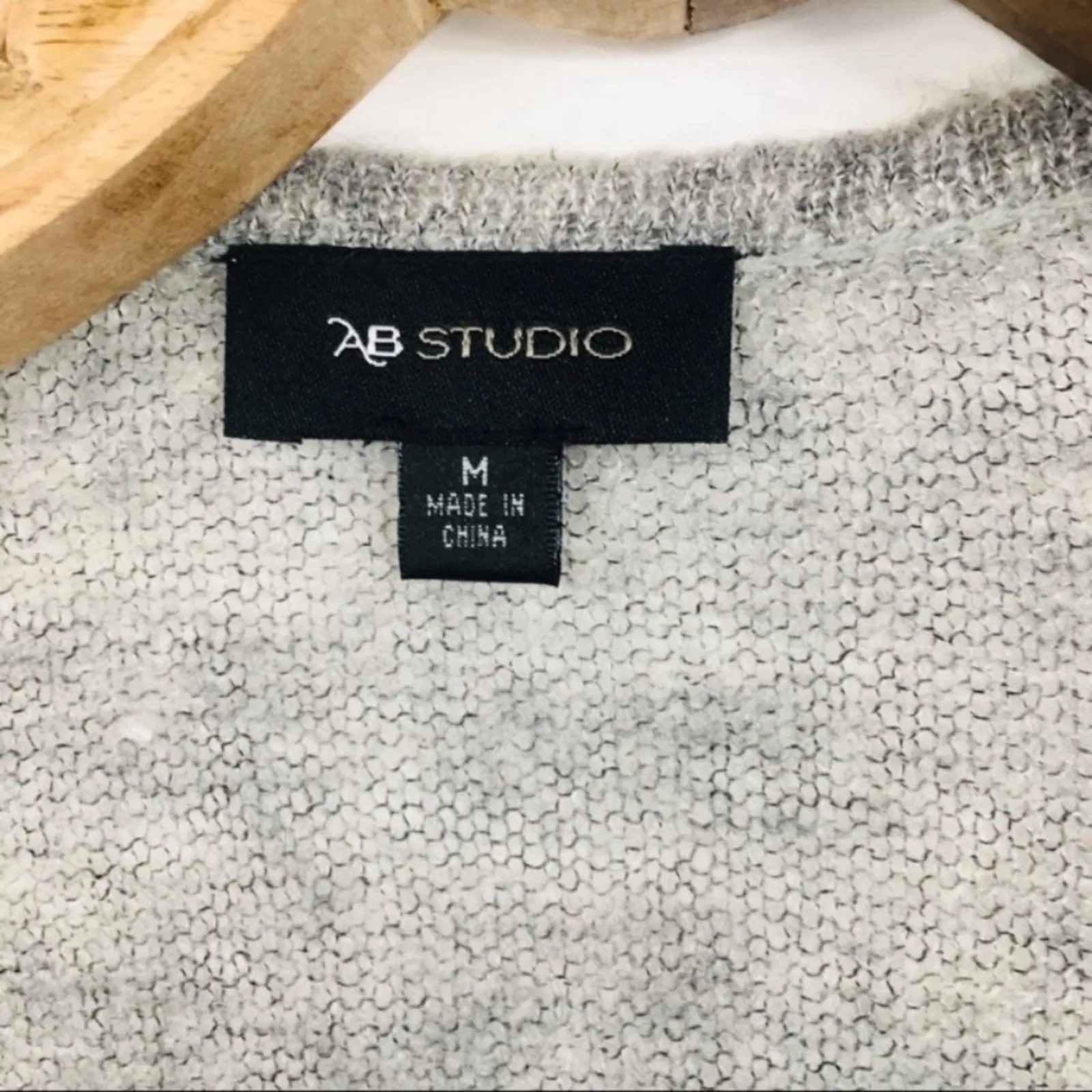AB Studio Grey Black Cardigan Sweater Sz Small - Image 7