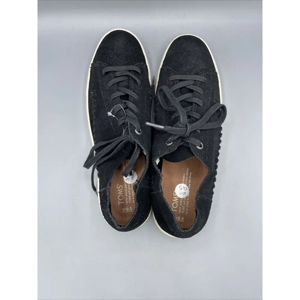TOMS Black Suede Leather Lace Up Sneakers Women’s Shoes‎ 9.5 Casual Comfort - Image 4