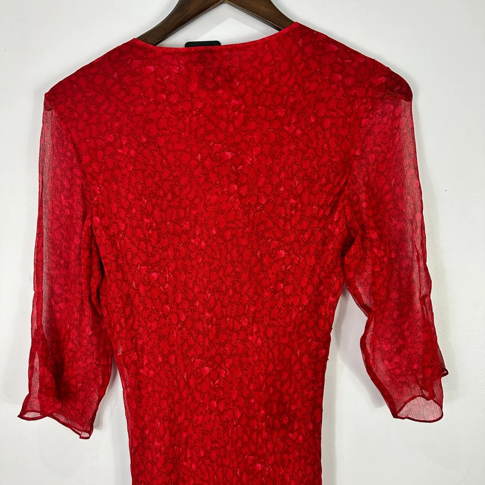 Vision Apparel Dress 6 Red Silk Sequin Sheer Sleeve Midi Gown‎ Y2K Vintage Glam - Image 8