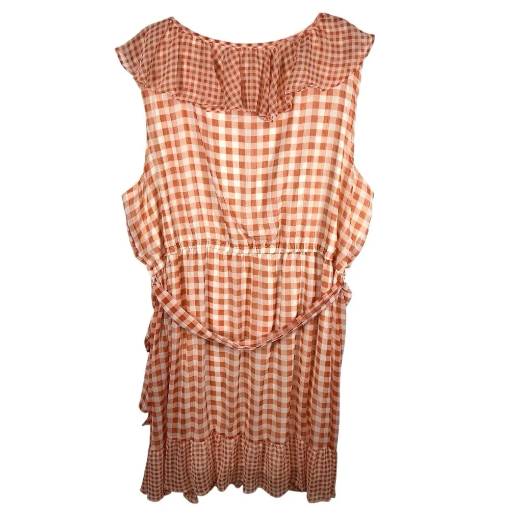 LC Lauren Conrad Fit&flare Dress‎ Orange White Gingham Checkered Ruffle Plus 4X - Image 2