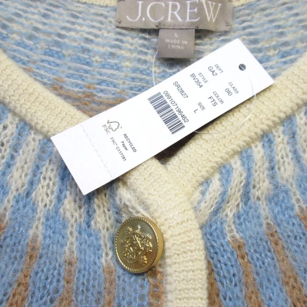 NWT J.Crew Fair Isle Cardigan in Frosted Tundra Snow Brushed Yarn Sweater L - Image 4