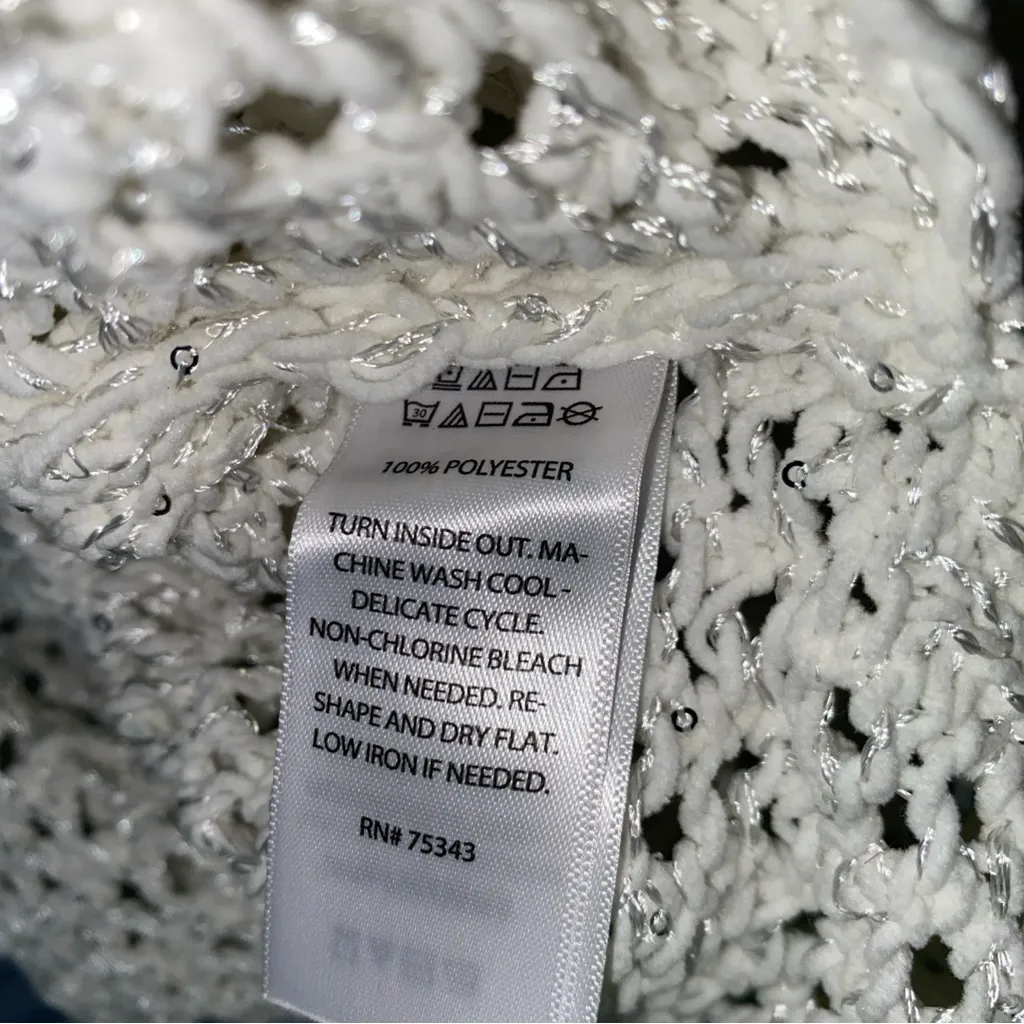Joie Open Knit Crochet Hooded Sparkle Sweater in size M Ivory - Image 13