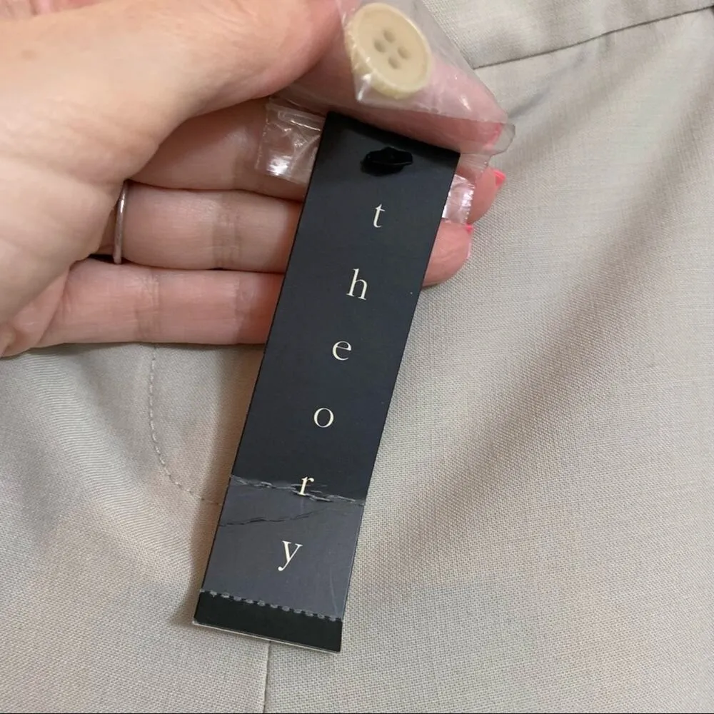 Theory Wool Blend Mark B Palisade Light Oat Wide Leg Trousers - Image 3