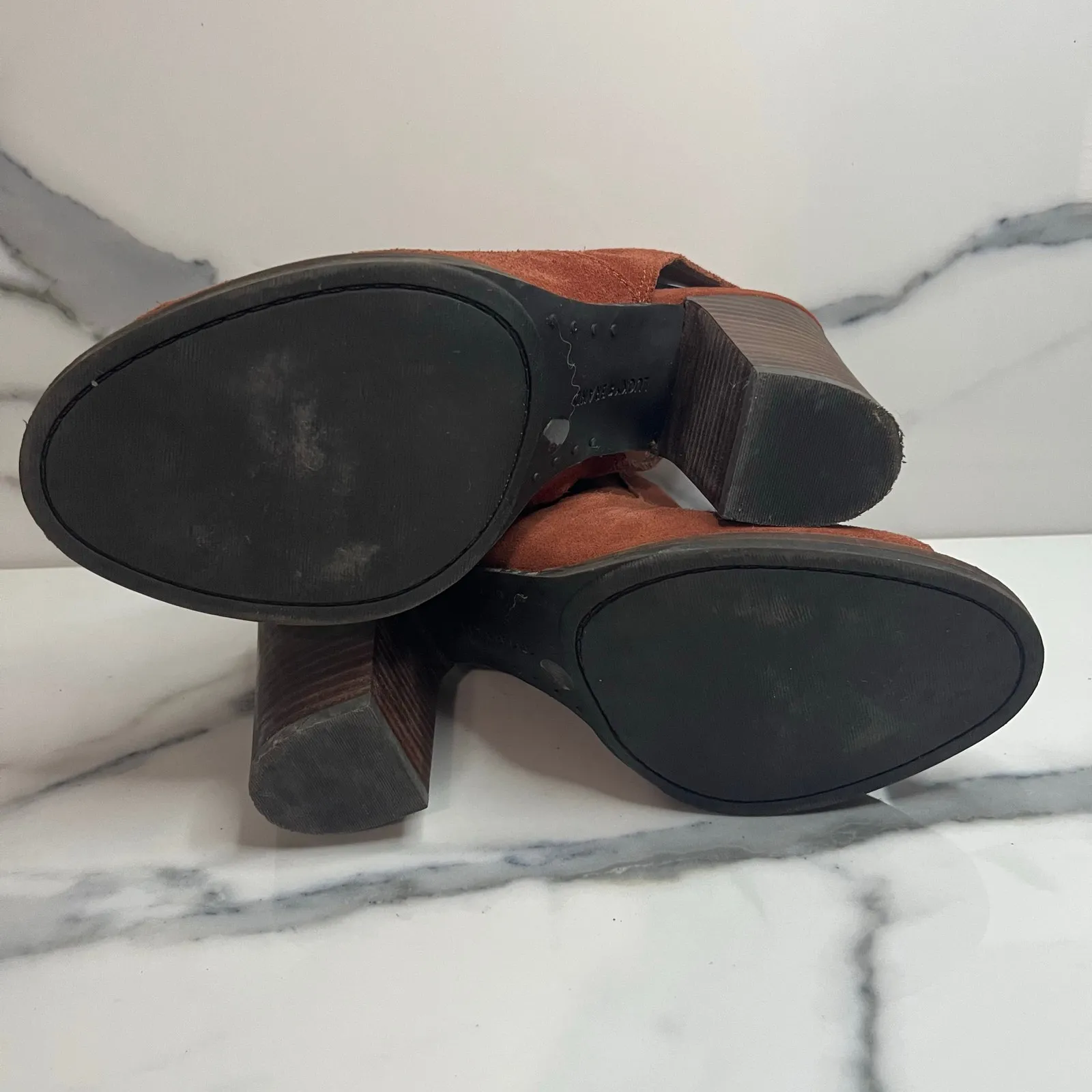 Lucky Brand Womens Rust Brown Leather Listana Bootie Sz 9 Festival Boho Peep-Toe - Image 7