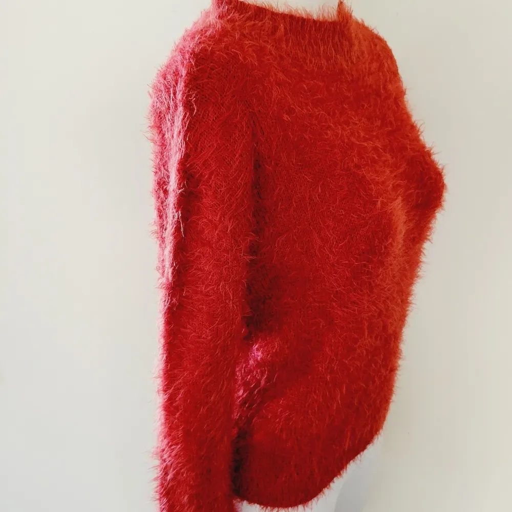 Love tree red mockneck fuzzy sweater size medium - Image 4