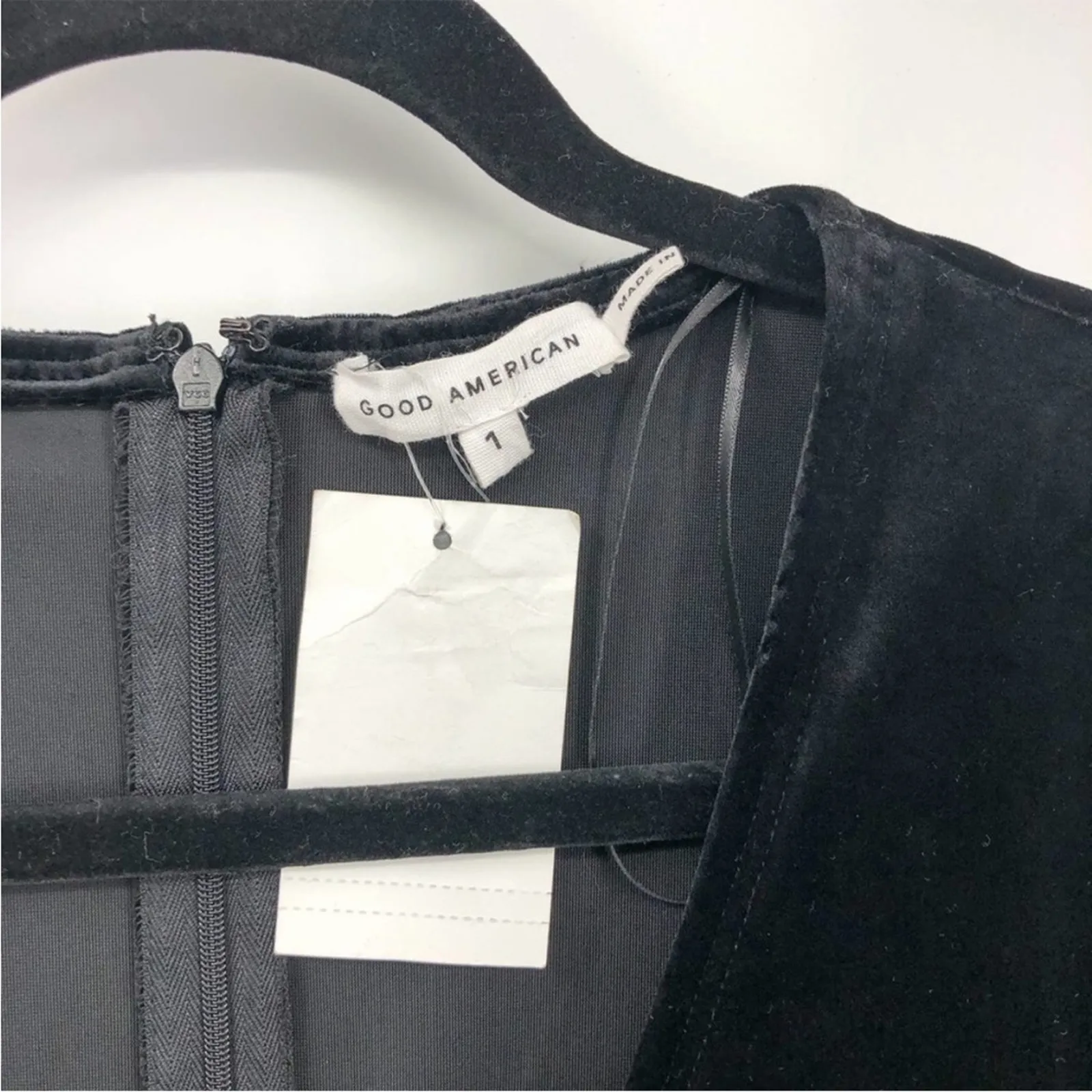 Good American Black Velvet Deep V Midi Dress Size 1/Small Long Sleeve NEW - Image 8