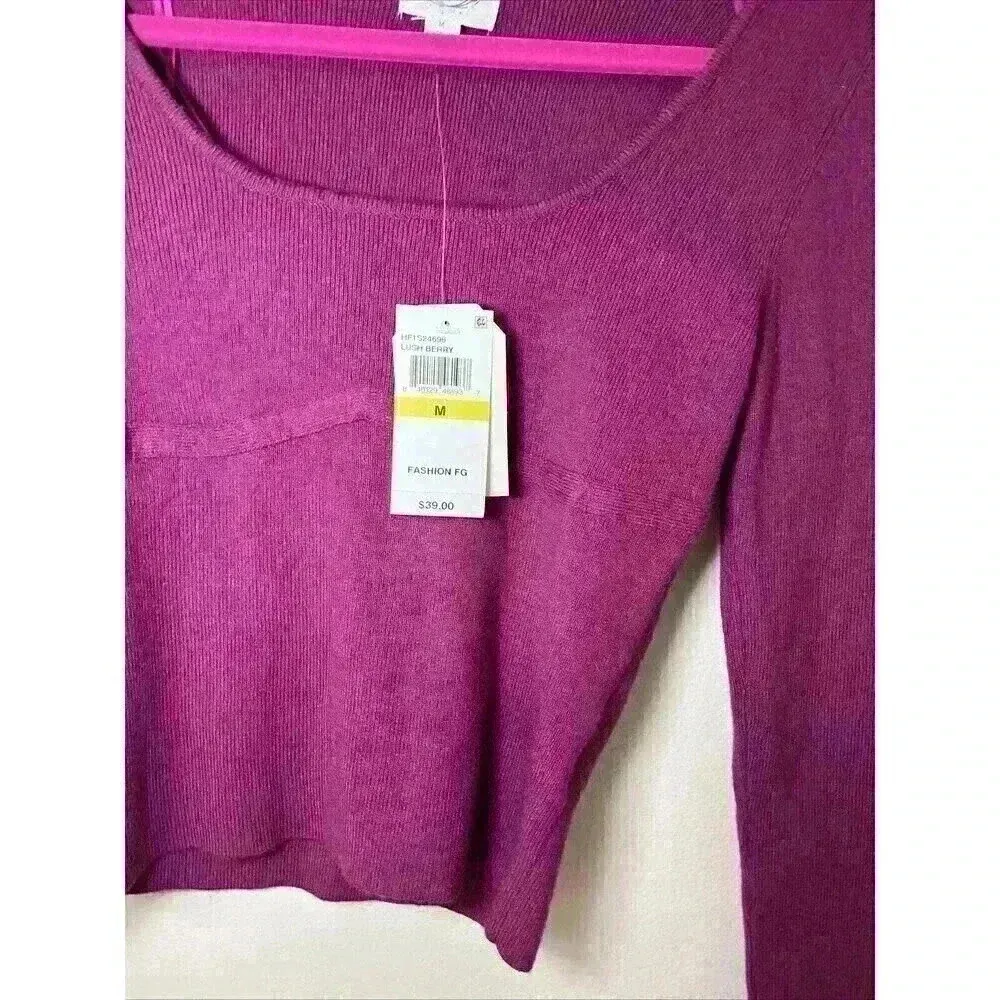 Hippie Rose Long Sleeve Sweater color  Lush Berry Womens Size Medium Cropped - Image 3
