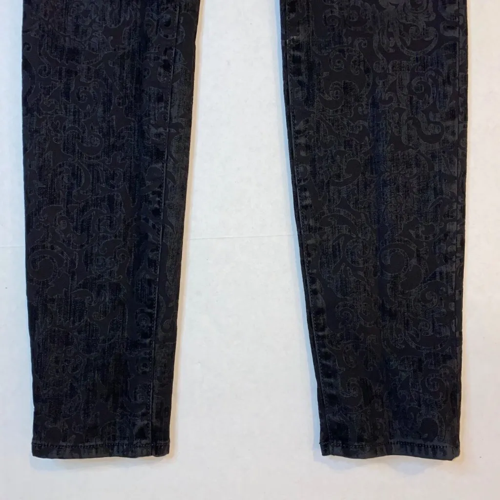 J Brand Womens 27 Black‎ Velvet Paisley Overlay Brocade Skinny Jeans Holiday - Image 2