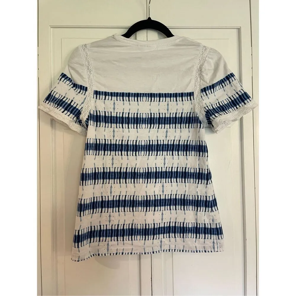 Charter Club white and blue eyelet puff sleeve tshirt small - Image 6