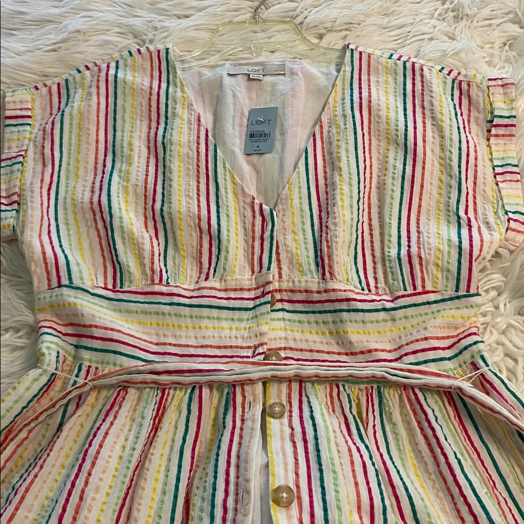 LOFT Colorful Striped Midi Summer Dress bottoms down size 8P brand new - Image 9