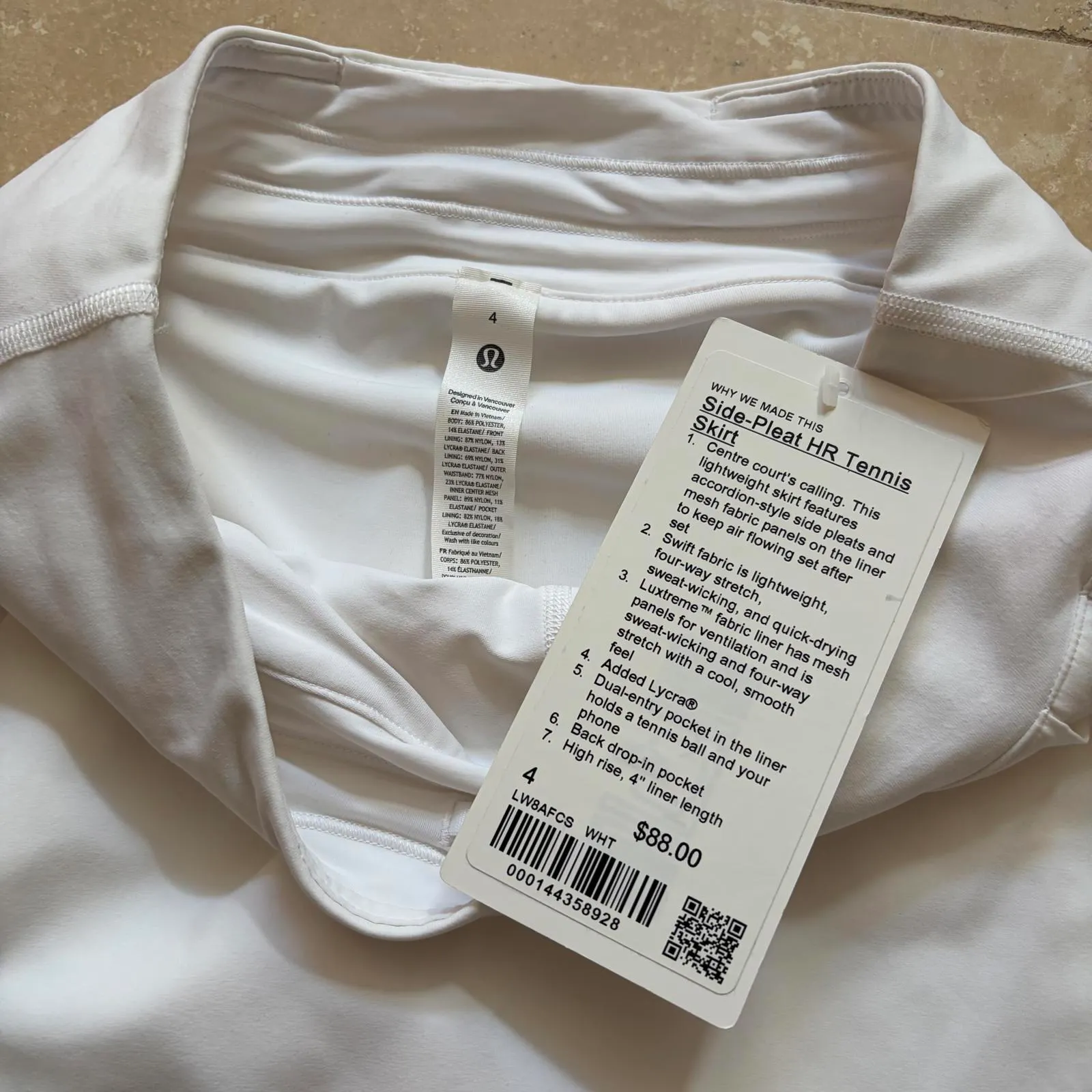 Lululemon Side-Pleat High-Rise HR Tennis Skirt Skort White Women's Size 4 NWT - Image 6