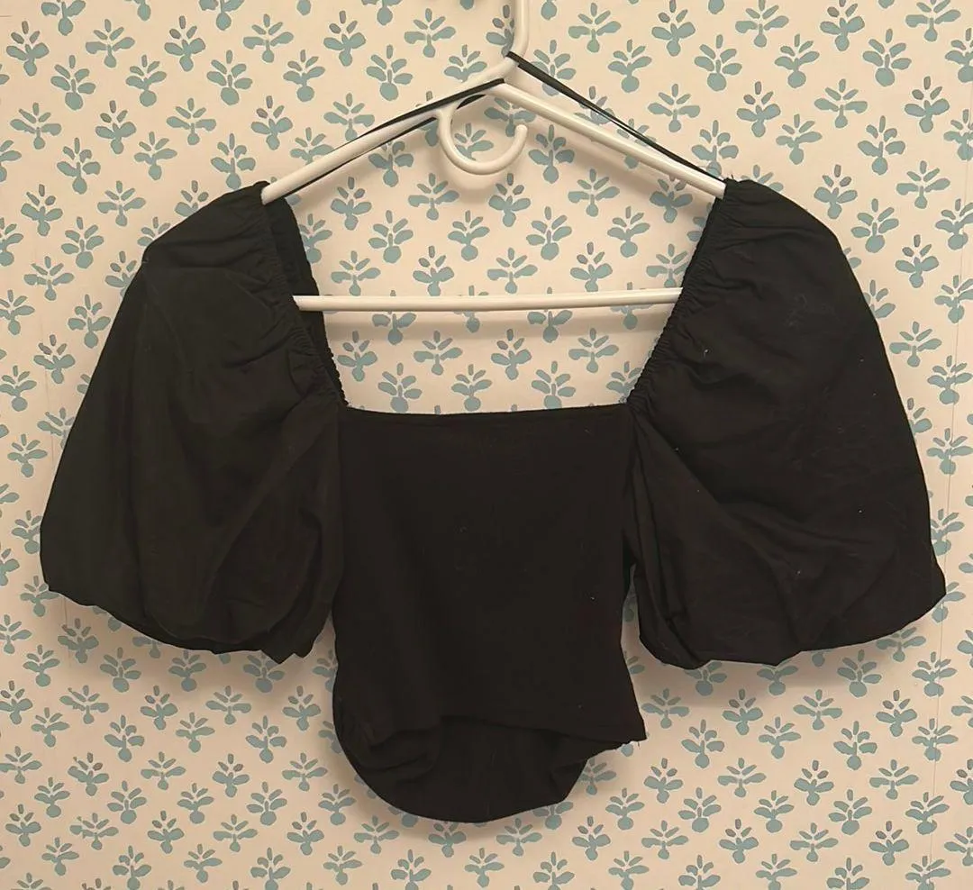 Zara black cropped puff sleeve top - Image 2