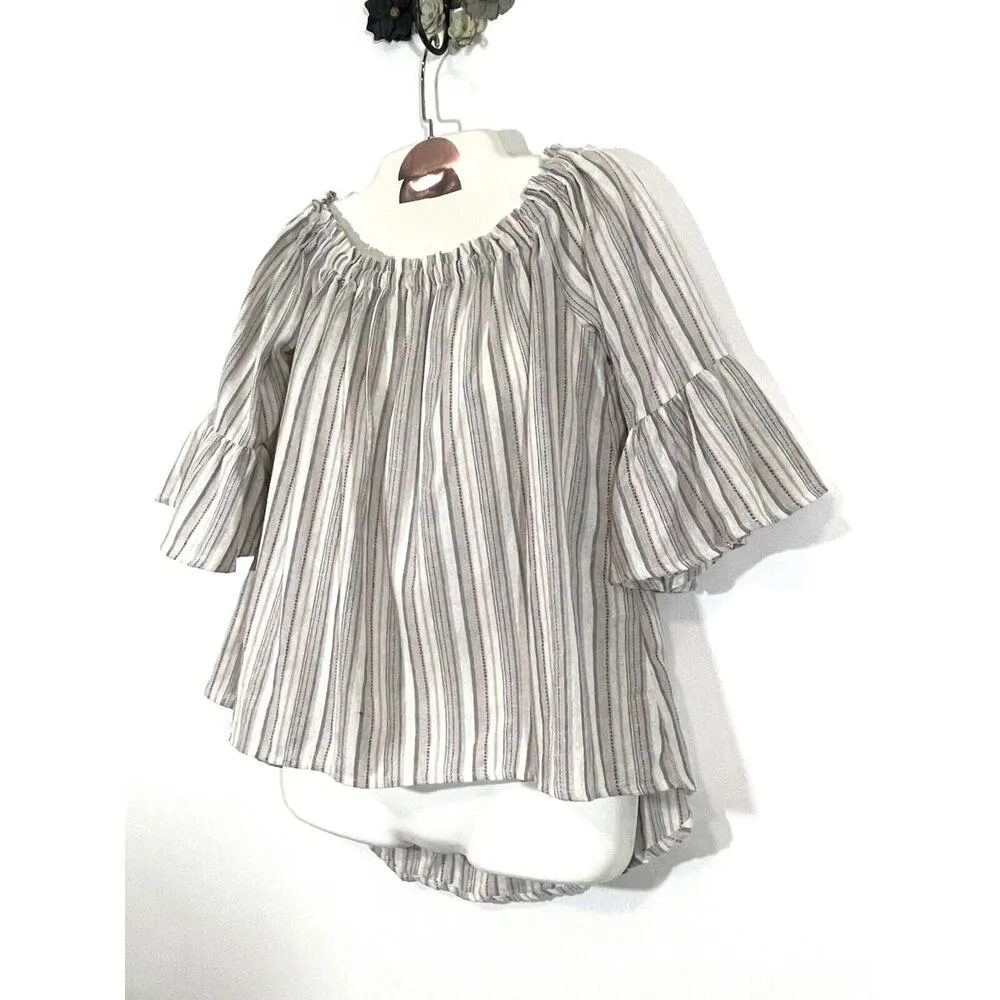 RSMR ROSSMORE Portia Woven Tops Off Shoulder Hi Low Hem Bell Sleeves Small Blush - Image 3