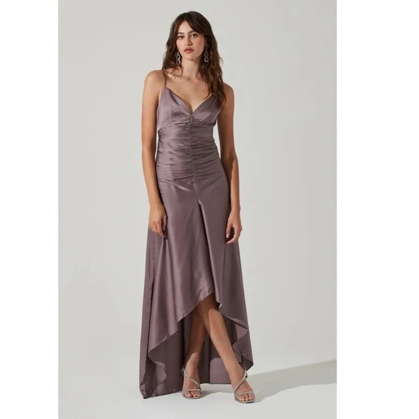 ASTR The Label Hunter Green Amalia Ruched Satin Maxi Dress Sz.L NWT - Image 4