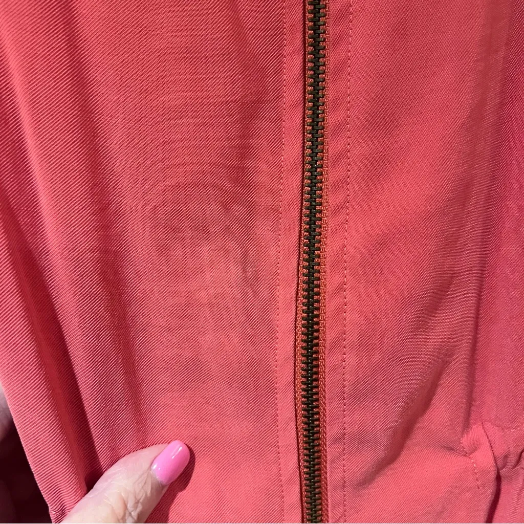 ZARA Front Zip Gold Snap Cinched Waist Military Utility Jacket Coral Pink‎ Large - Image 16