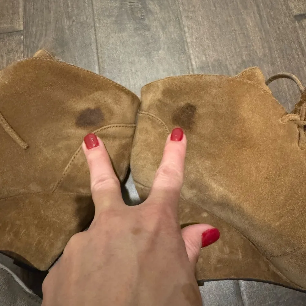 Via Spiga Suede Wedge Booties Brown Lace - Image 5