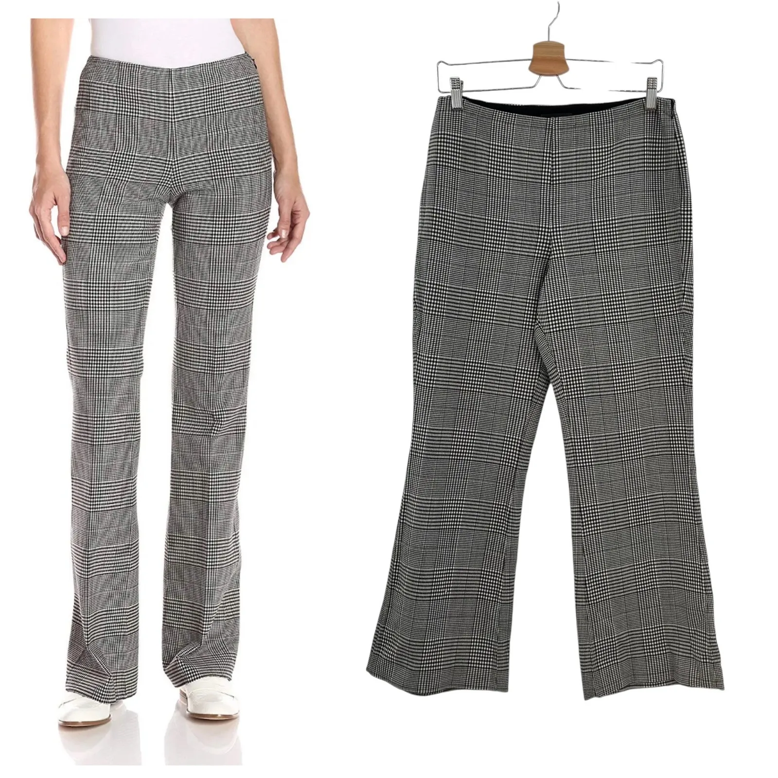 Theory Demitria Df Portland Pants‎ Plaid Houndstooth Wool Black White Size US 8 - Image 2